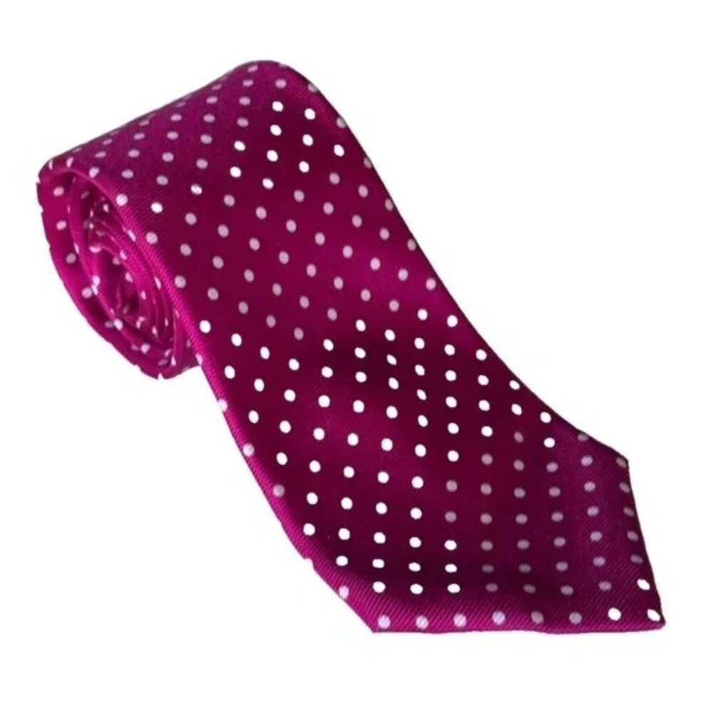 Kiton 7 Fold Neck Tie Red Violet Geometric White Dots Silk 3.5" x 59" Italy